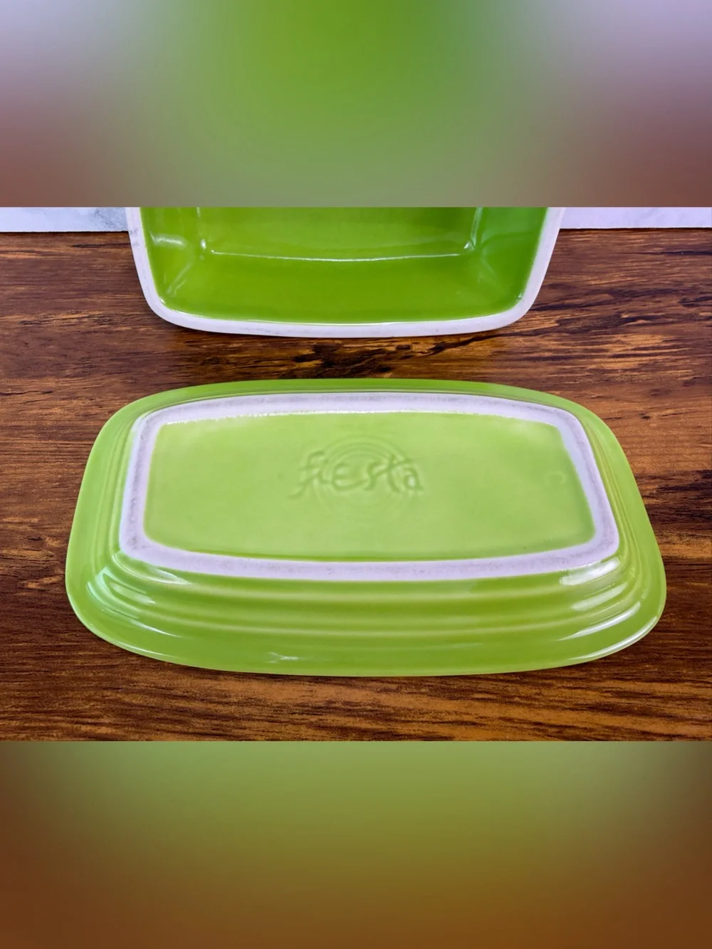 Fiesta Fiestaware Lemongrass Green Covered Butter Dish Tray Retired Color